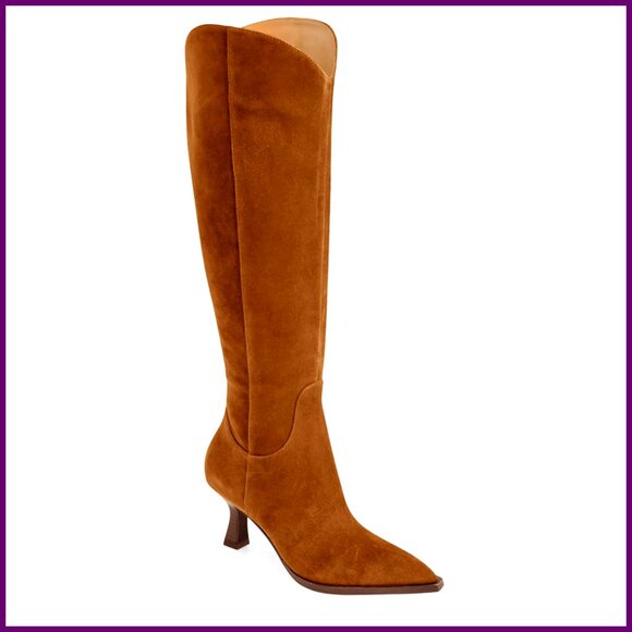 Shoes - Wide Calf Knee High Boots Kitten Heel Pointed Toe Side Zipper Fall Winter